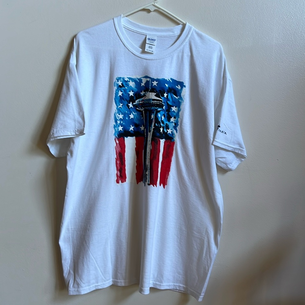 Gildan flag space needle tee NWOT